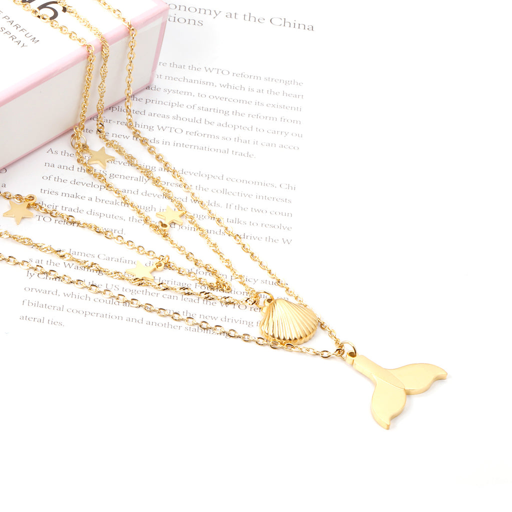 18K Gold Plated Triple Layered Ocean Charm Necklace | Waterproof | ELAZO