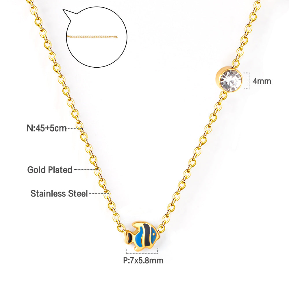 Dainty Enamel Fish & Crystal Necklace