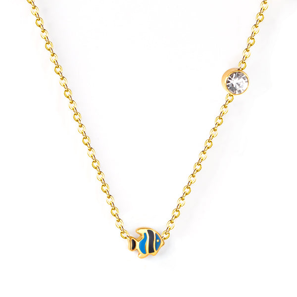 Dainty Enamel Fish & Crystal Necklace