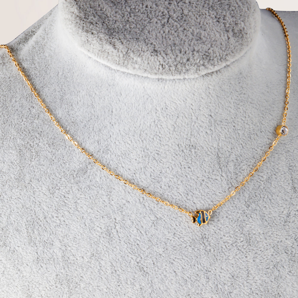 Dainty Enamel Fish & Crystal Necklace