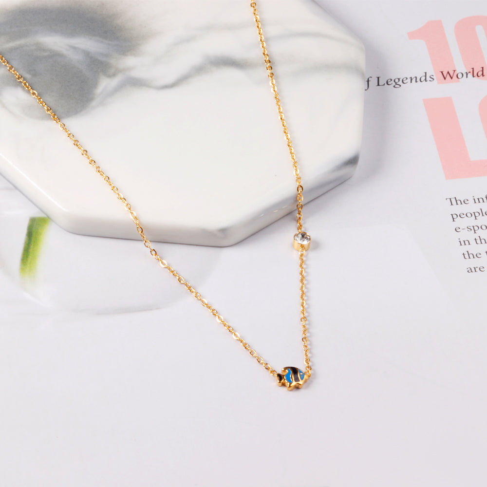 Dainty Enamel Fish & Crystal Necklace