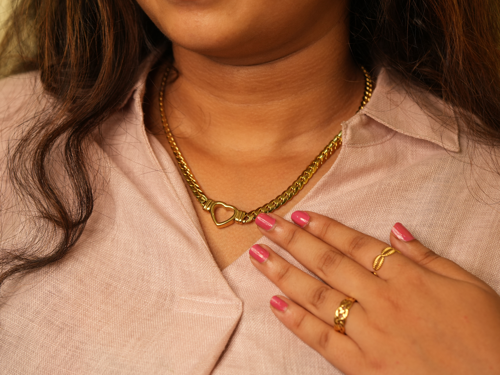 18K Gold Plated Chunky Gold Chain Necklace with Open Heart | Waterproof | ELAZO