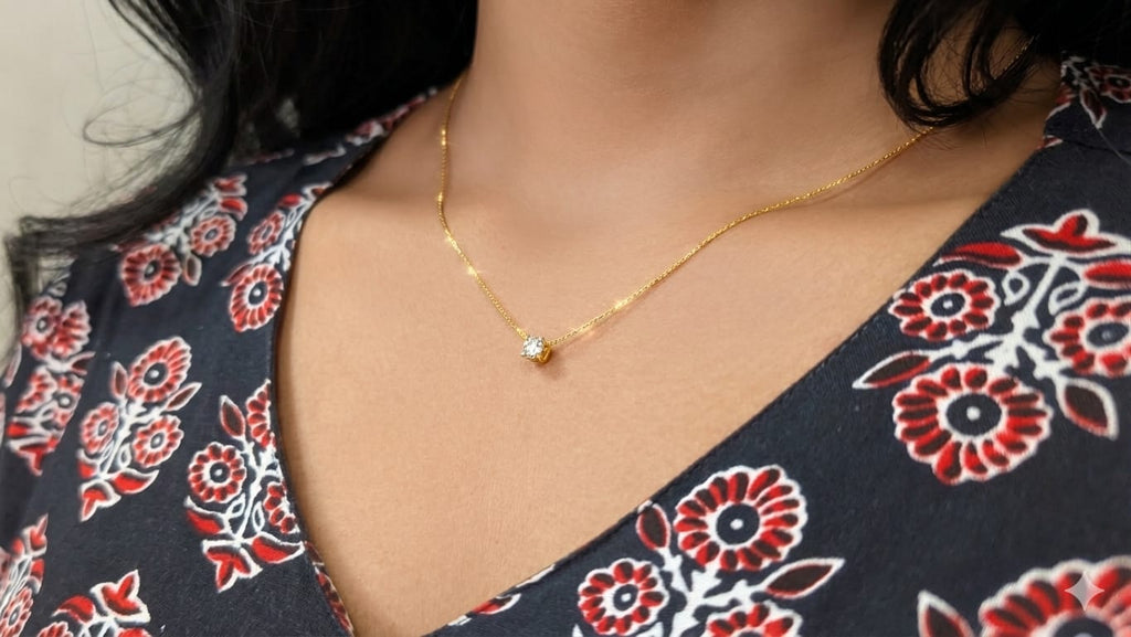 Solitaire Crystal Pendant Necklace - 18k Gold Plated Stainless Steel