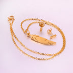 Gold Feather Jewelry Set - Minimalist Necklace & Earrings