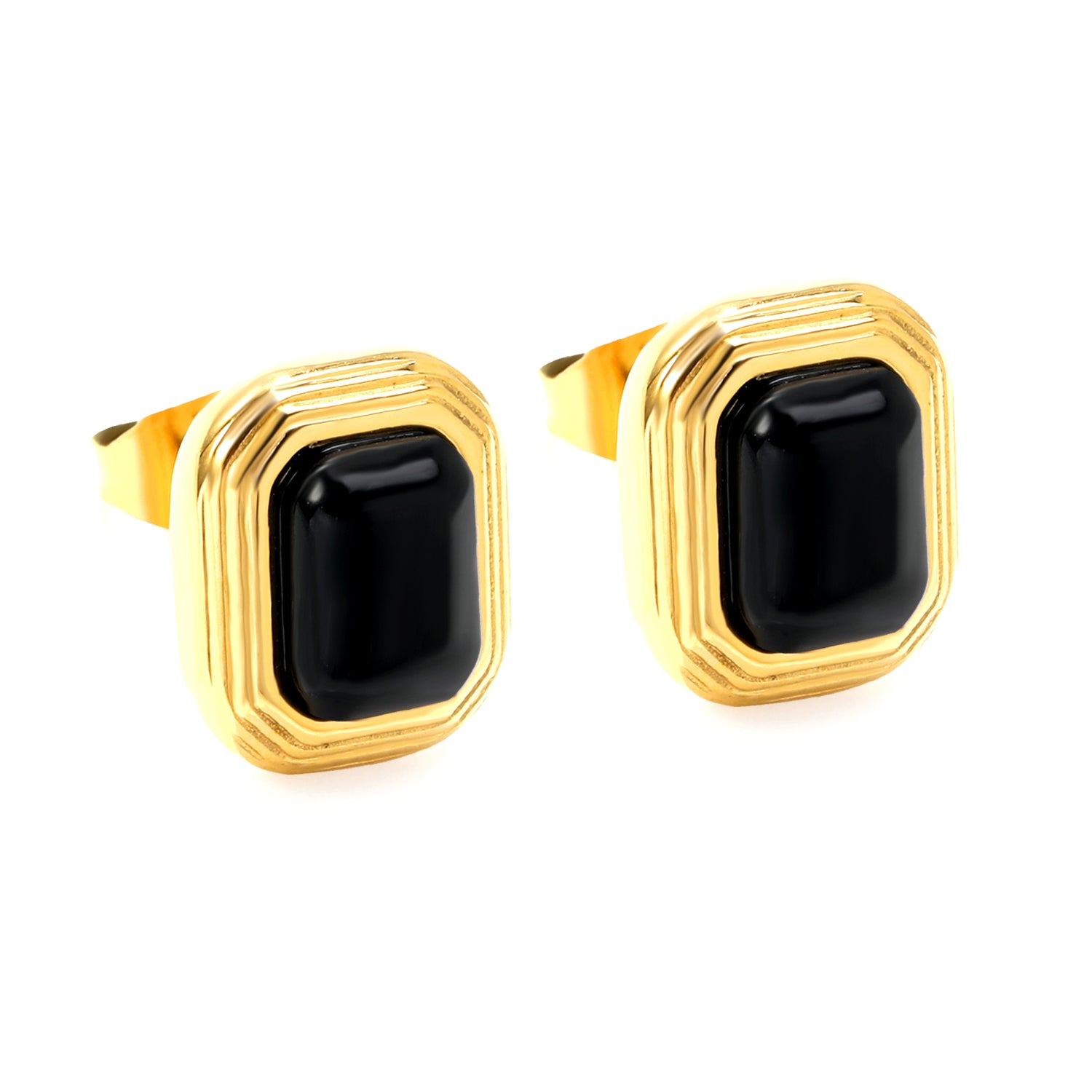 18k gold plated cufflinks with black stones on a white background | elazo