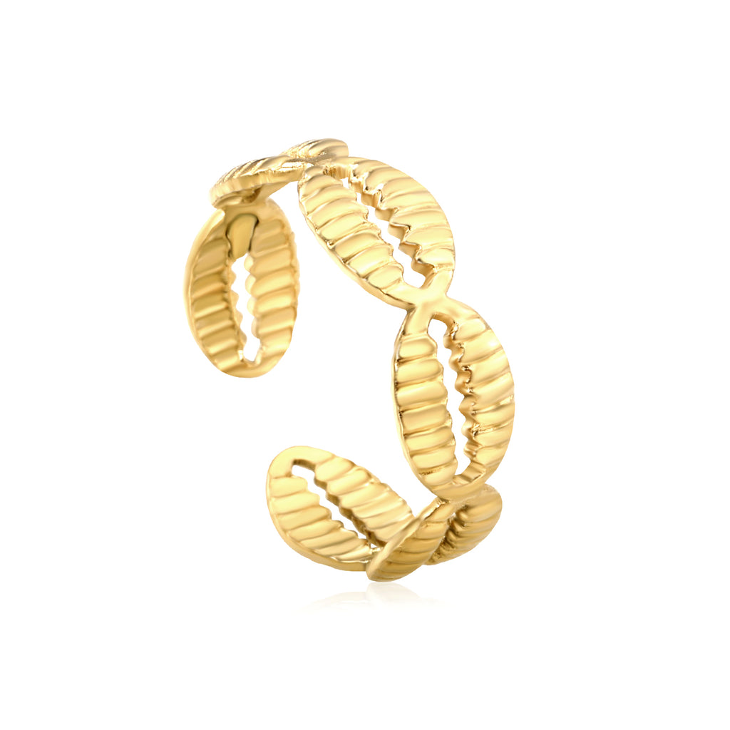 Gold hoop earring on a white background