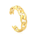 Gold chain-style ring on a white background