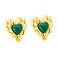 18k gold plated heart-shaped earrings with green stones on a white background | elazo 