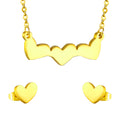 Gold necklace and heart-shaped earrings on a white background 18K Gold Plated on premium Stainless Steel, this necklace and earring set is 100% waterproof, sweat-proof, and anti-tarnish. Designed for active women. Skin-friendly for the Chennai gym heat. Buy 2 Get 1 FREE!