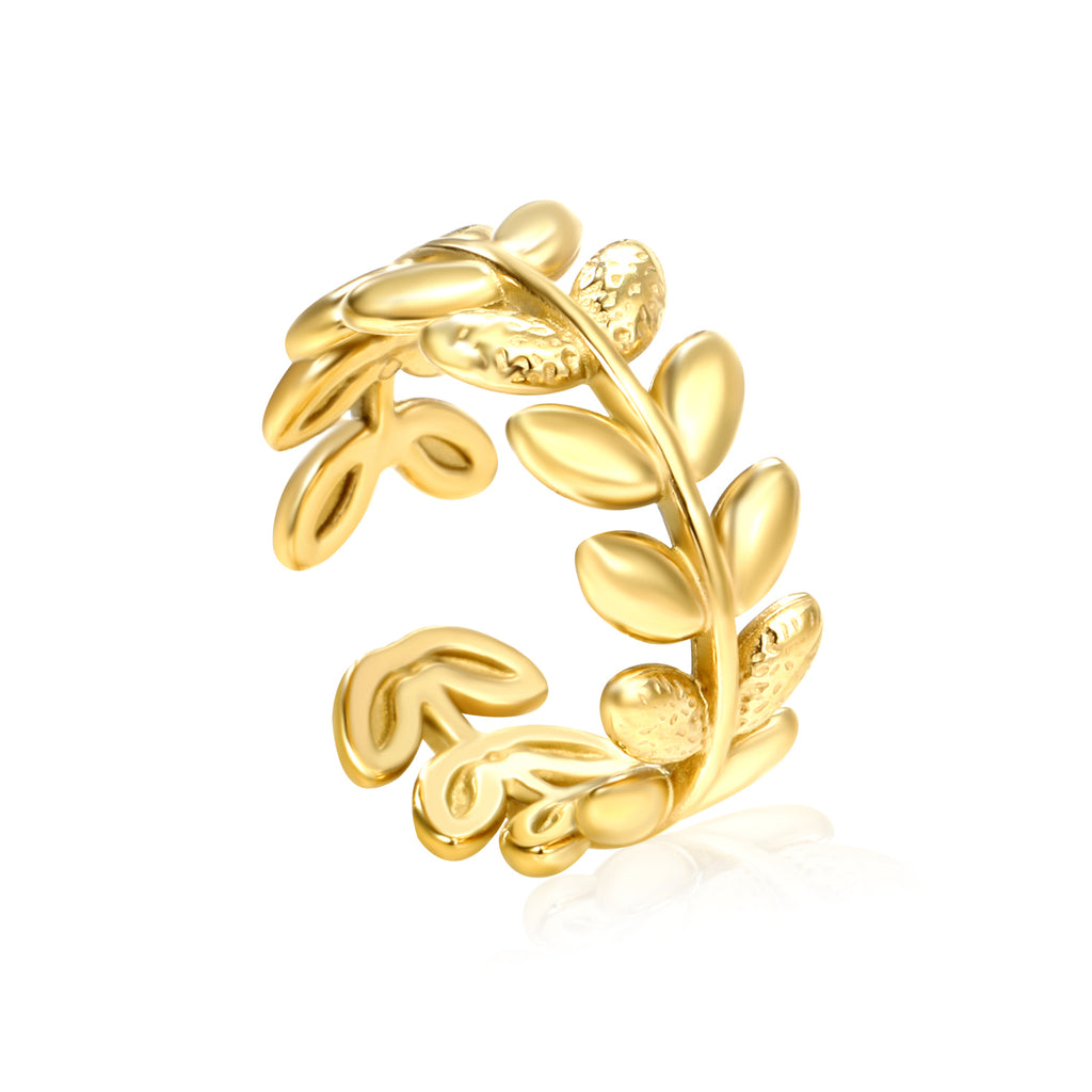 18k Gold plated  leaf-shaped earring on a white background