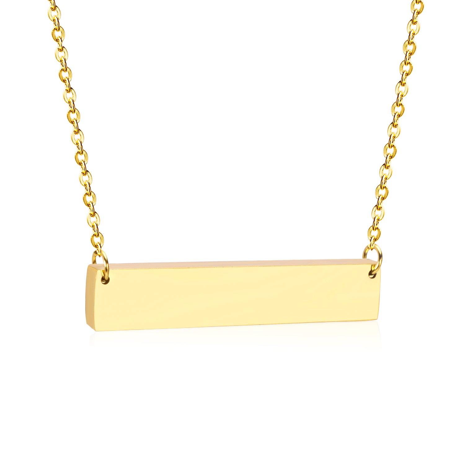 18k gold plated bar necklace on a white background 18K Gold Plated on premium Stainless Steel, this necklace  is 100% waterproof, sweat-proof, and anti-tarnish. Designed for active women. Skin-friendly for the Chennai gym heat. Buy 2 Get 1 FREE!