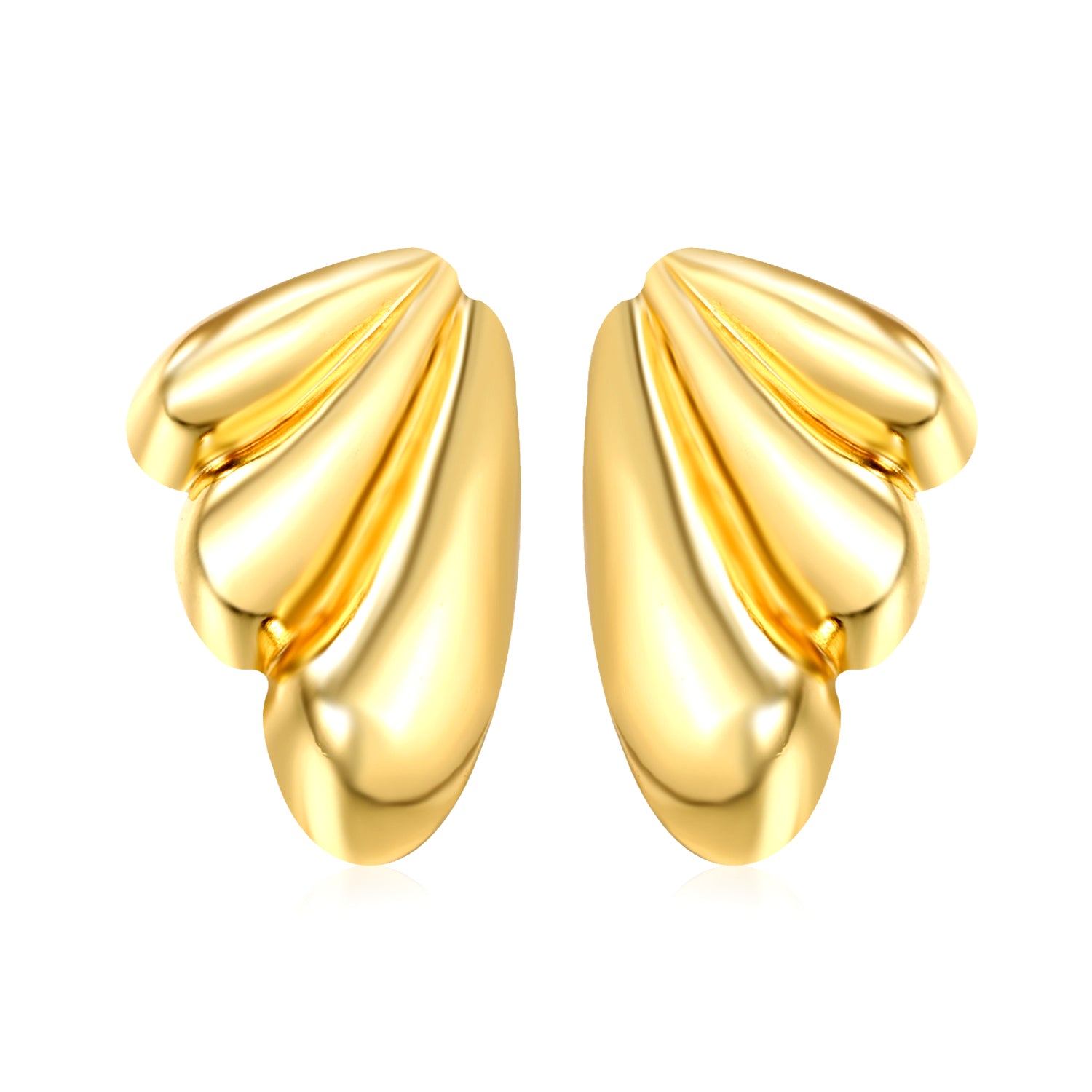 Pair of gold earrings on a white background 18k gold plated waterproof anti tarnish jewelry india elazo