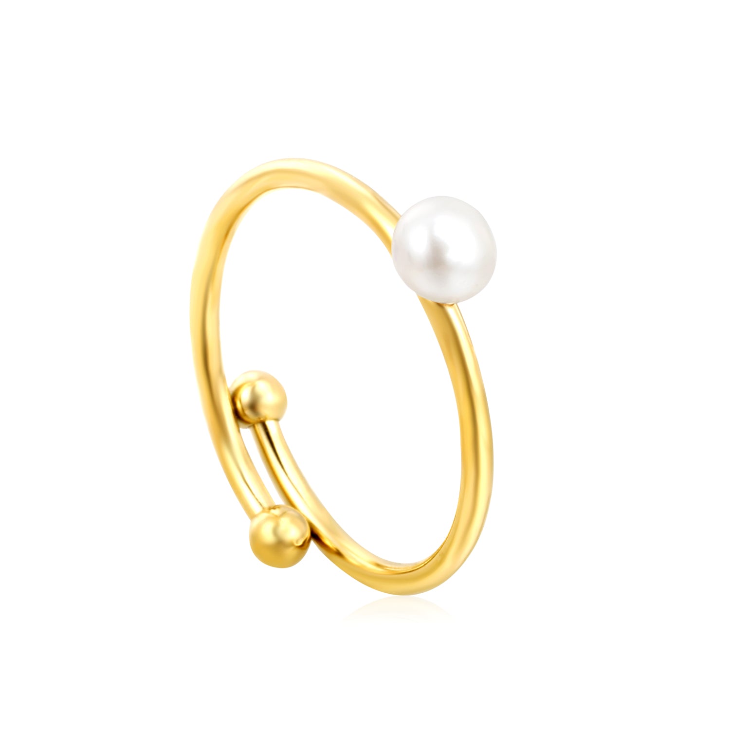 Gold ring with a pearl on a white background