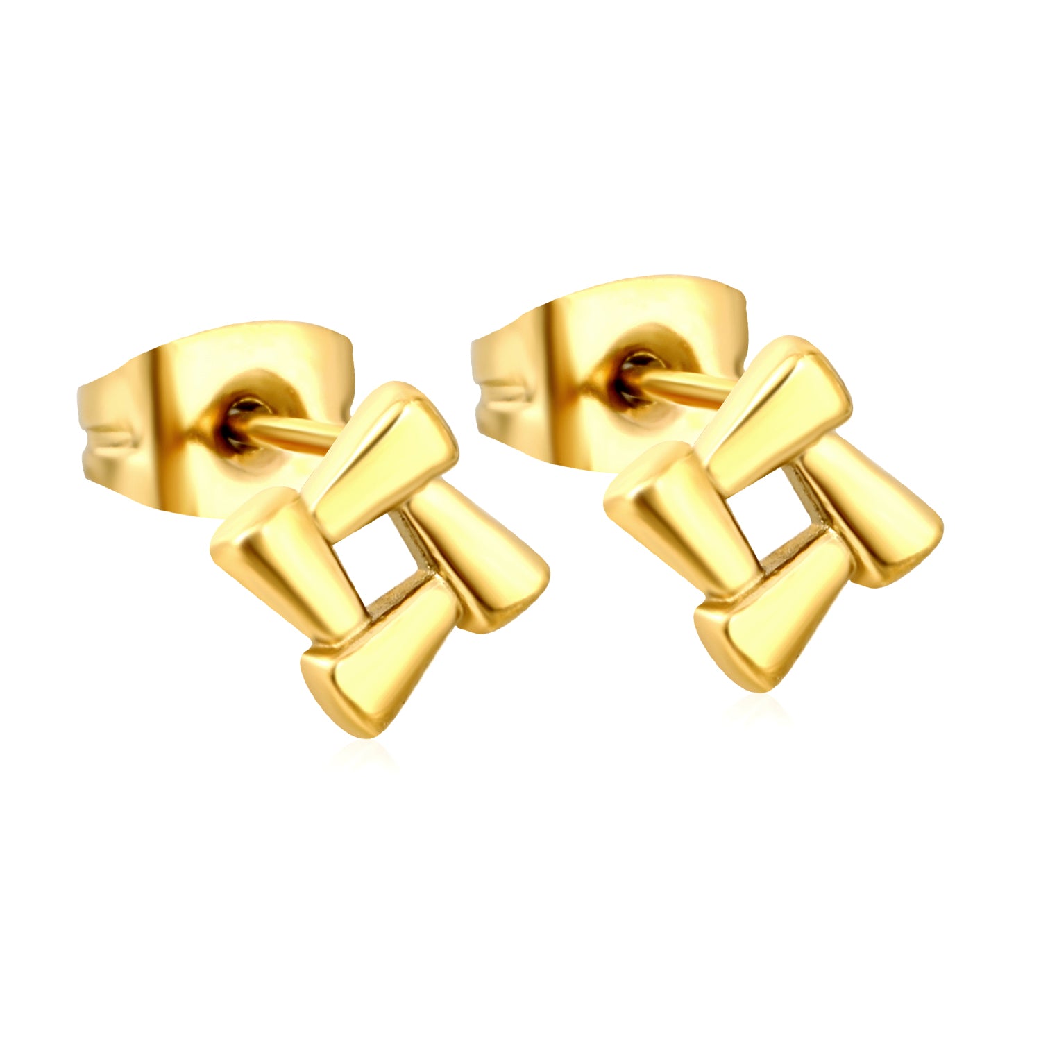 Pair of gold earrings on a white background