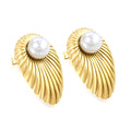 18k gold plated waterproof anti tarnish jewelry india earrings with pearl centers on a white background elazo
