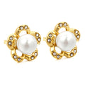 18k gold plated earrings with pearls and small diamonds on a white elazobackground