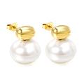 elazo Pair of pearl earrings with gold tops on a white background 18k gold plated 