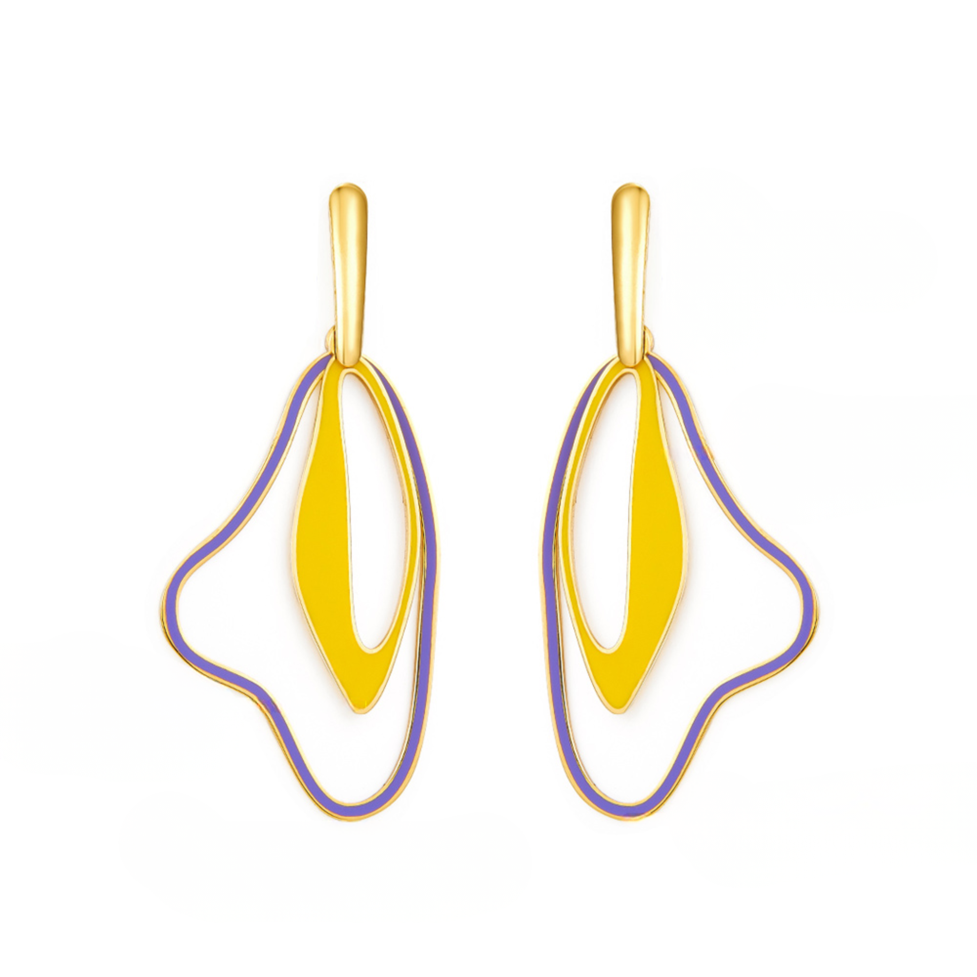 18k gold plated and purple earrings on a white background