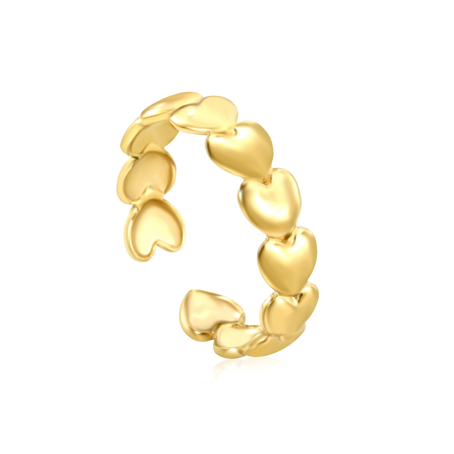 18k gold plated ring with heart-shaped designs on a white background