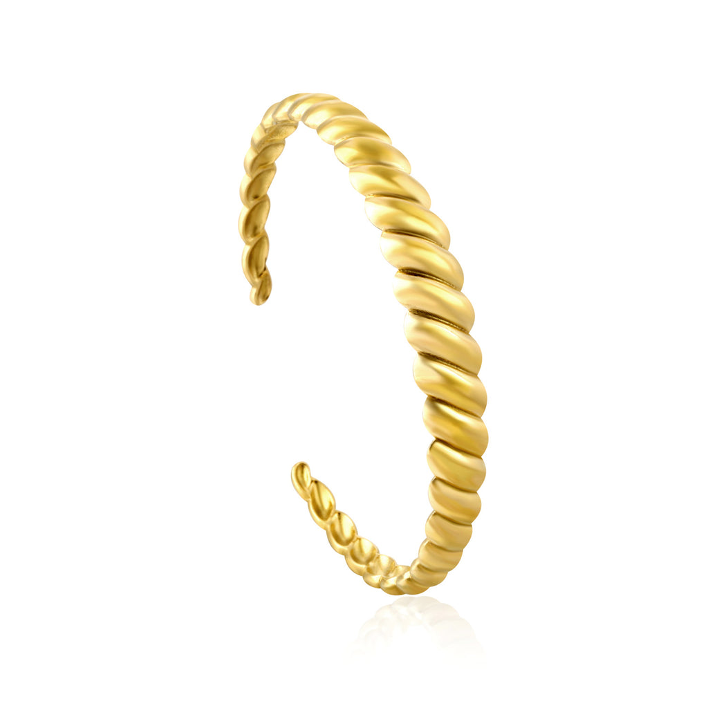 18k gold plated hoop earring with twisted design on a white background | elazo