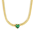 18k gold plated chain necklace with a heart-shaped green gemstone on a white background  18K Gold Plated on premium Stainless Steel, this necklace  is 100% waterproof, sweat-proof, and anti-tarnish. Designed for active women. Skin-friendly for the Chennai gym heat. Buy 2 Get 1 FREE!