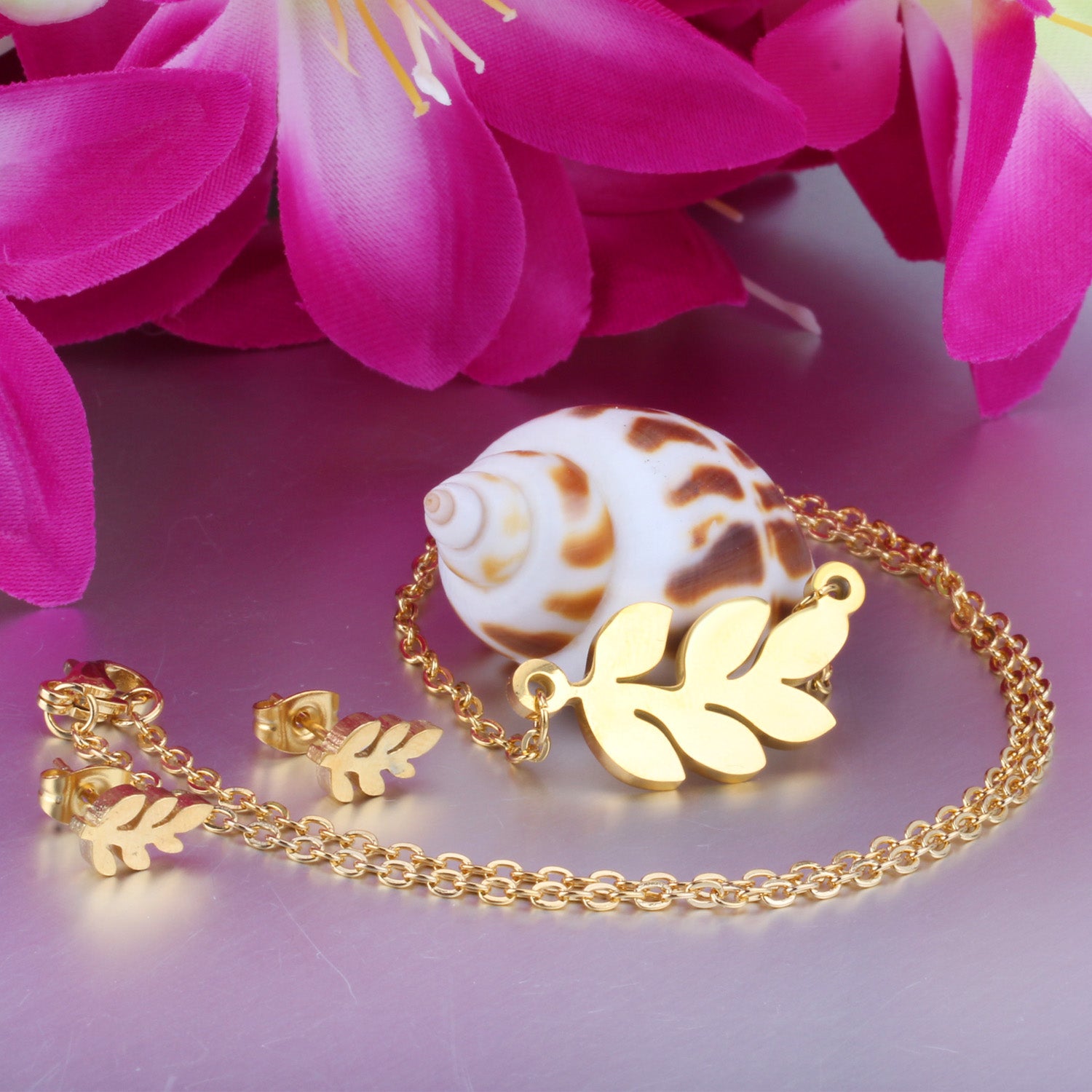 Gold Olive Branch Jewelry Set - Necklace & Earrings