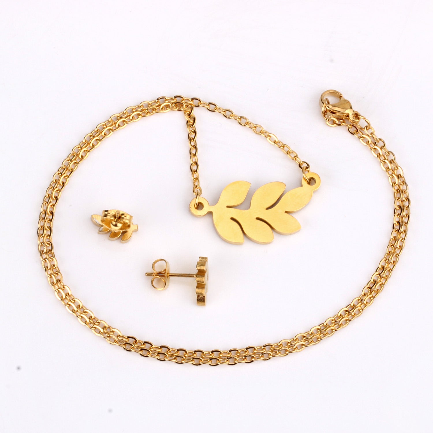 Gold Olive Branch Jewelry Set - Necklace & Earrings