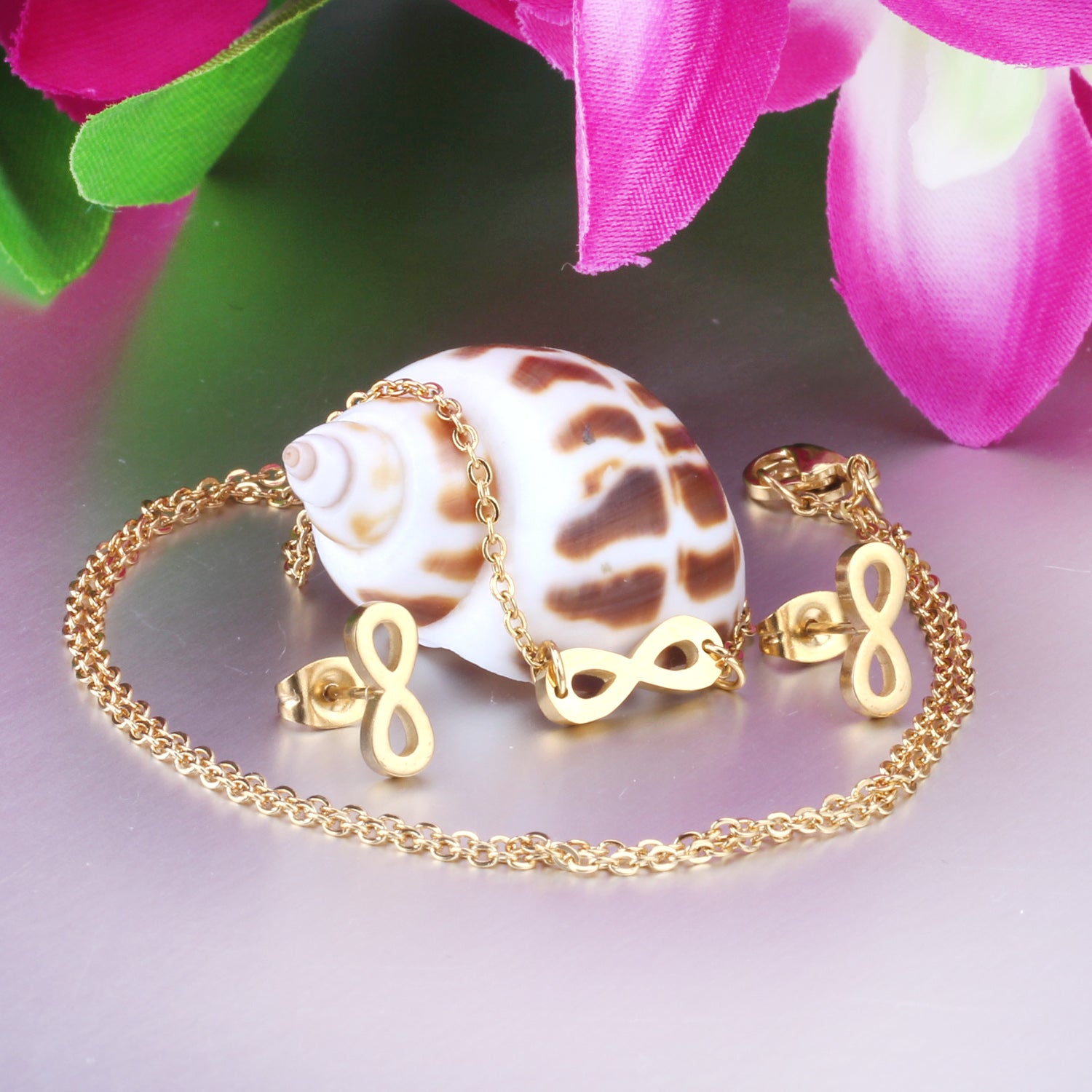 Gold Infinity Jewelry Set - Necklace & Earrings