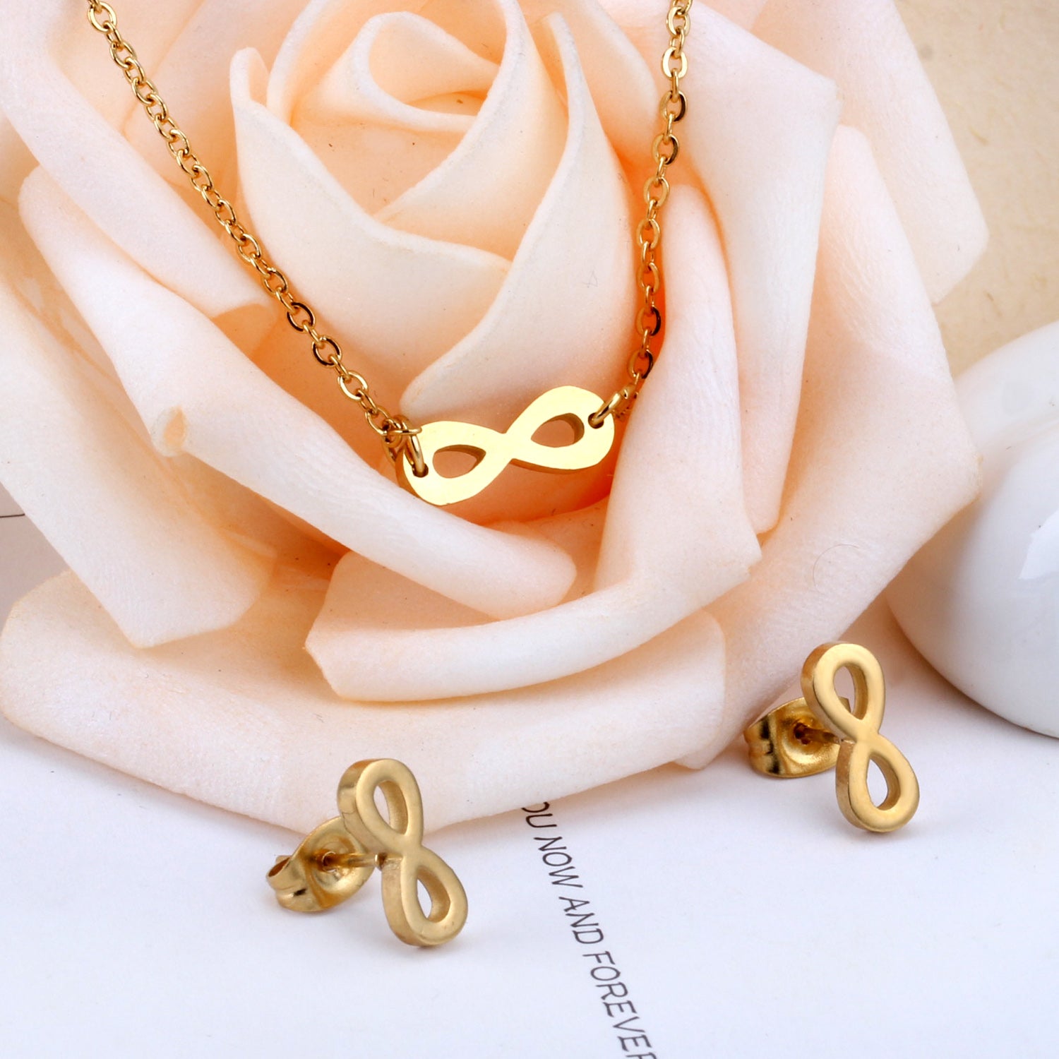 Gold Infinity Jewelry Set - Necklace & Earrings