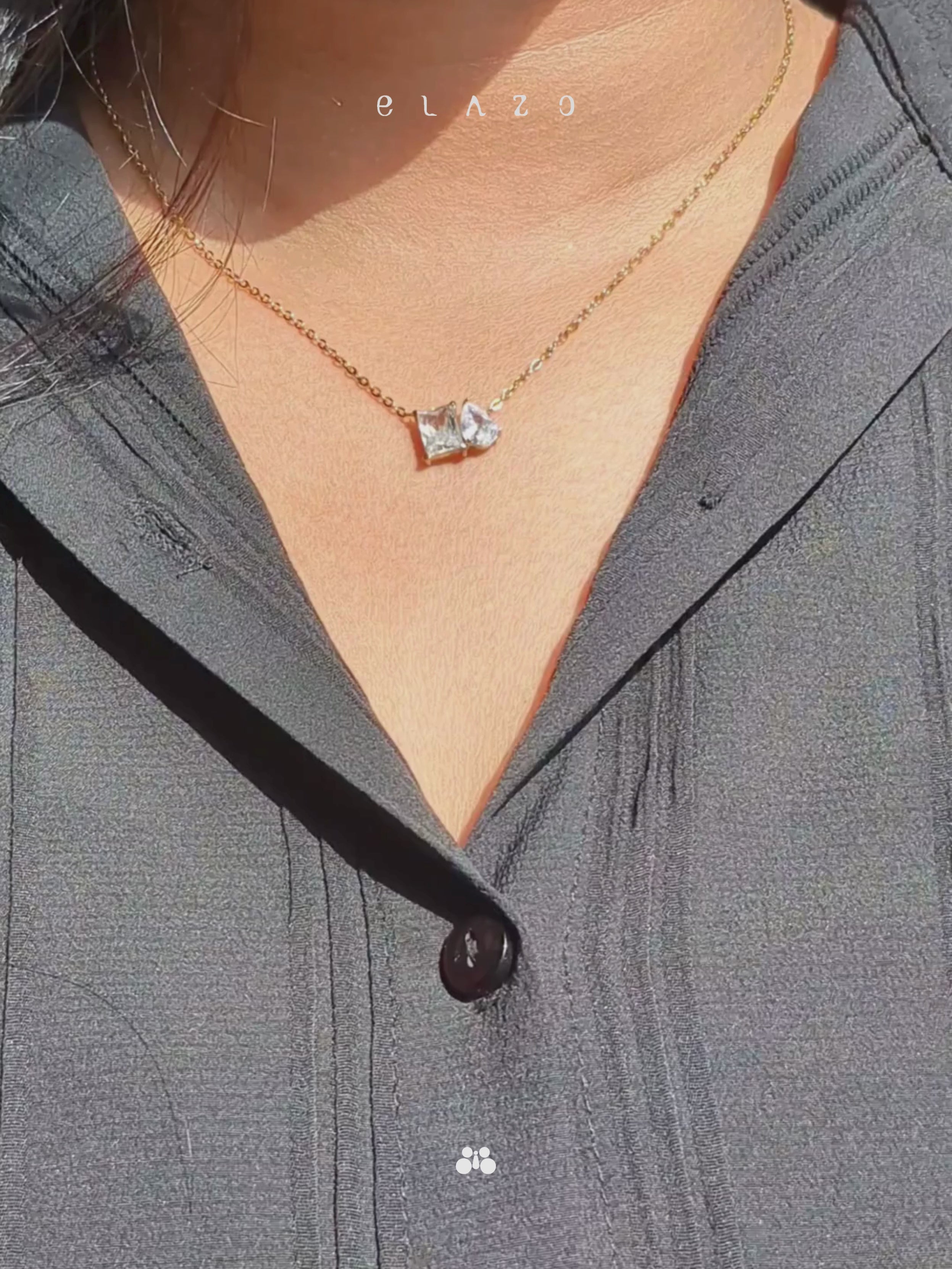 Two-Stone Crystal Pendant Necklace - 18k Gold Plated Stainless Steel