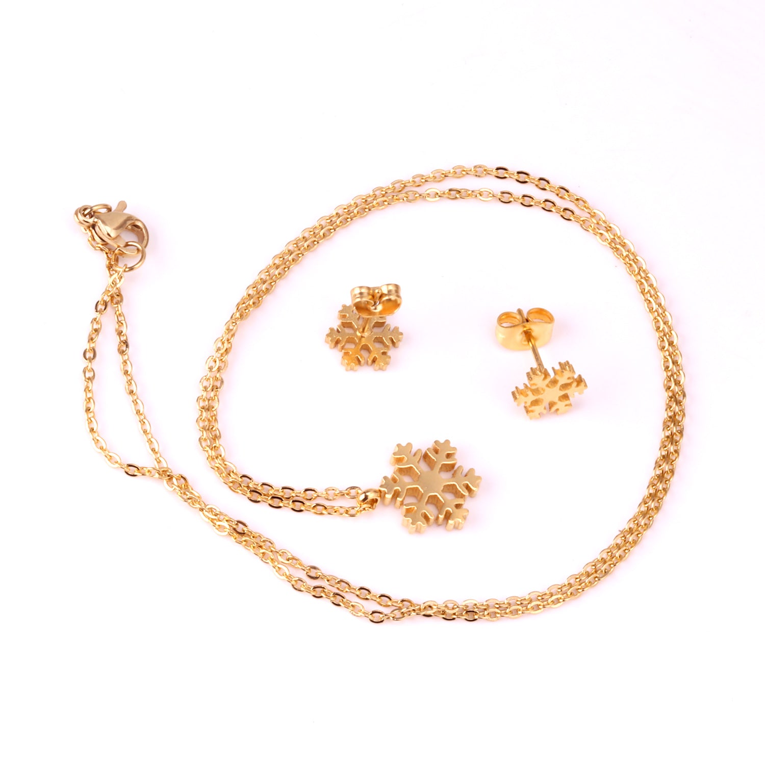 Gold Snowflake Jewelry Set - Necklace & Earrings