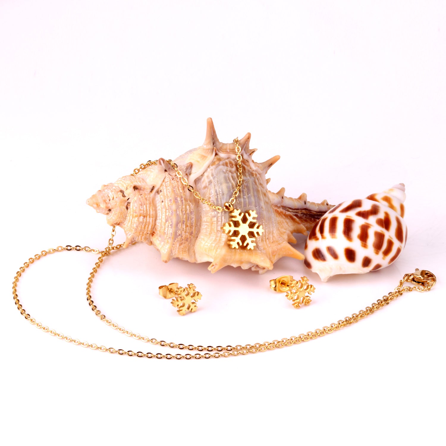 Gold Snowflake Jewelry Set - Necklace & Earrings