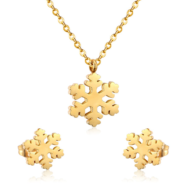 Gold Snowflake Jewelry Set - Necklace & Earrings