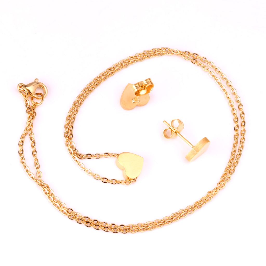 Minimalist Gold Heart Jewelry Set - Necklace & Earrings