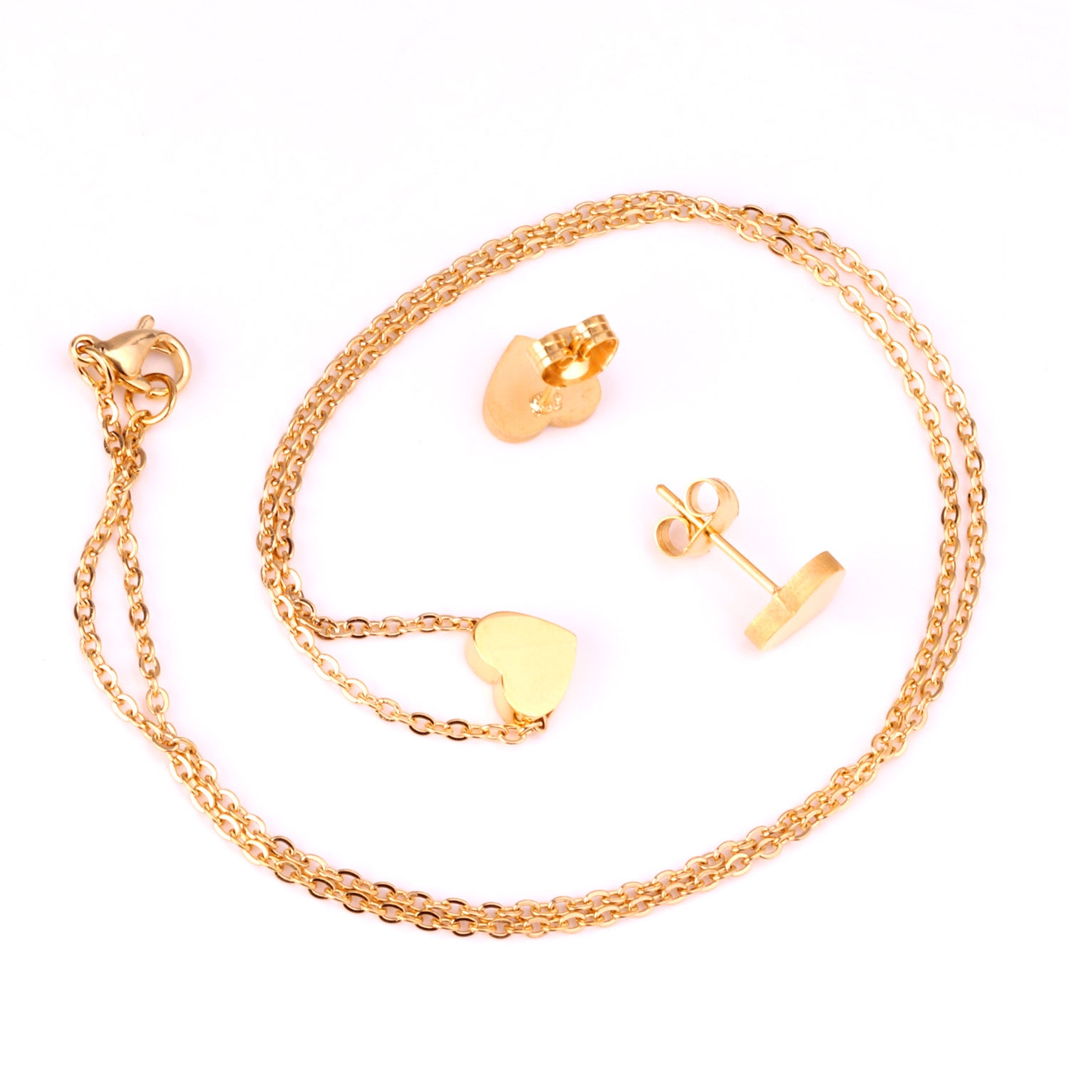 Minimalist Gold Heart Jewelry Set - Necklace & Earrings