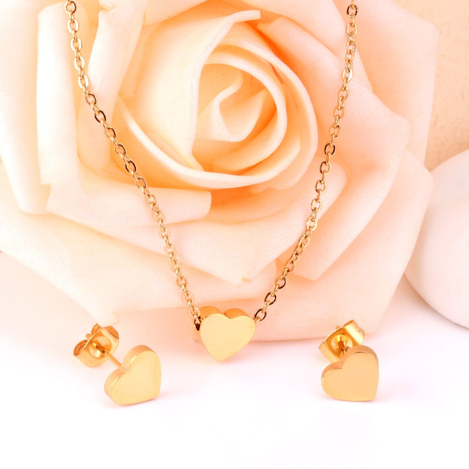 Minimalist Gold Heart Jewelry Set - Necklace & Earrings