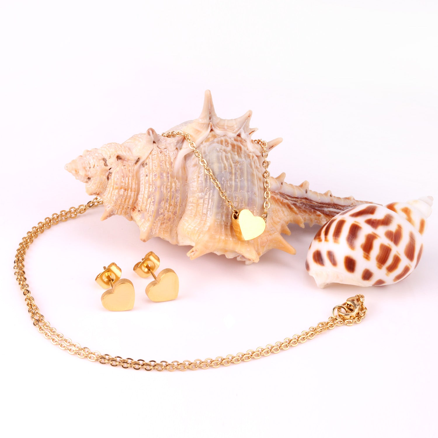 Minimalist Gold Heart Jewelry Set - Necklace & Earrings