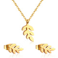 18K Gold Plated Leaf Branch Jewelry Set | Pendant Necklace & Earrings | ELAZO