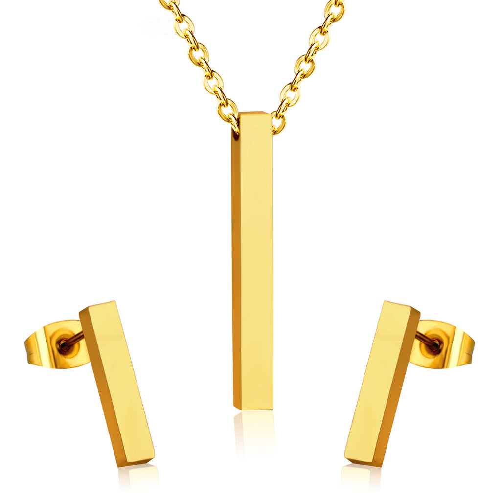 Minimalist Gold Bar Jewelry Set - Necklace & Earrings